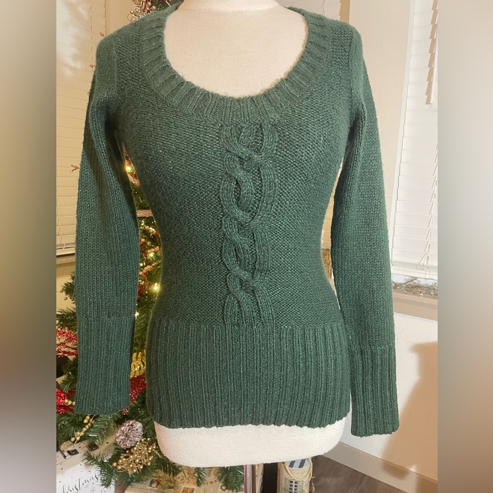 Arizona Jean Company Forest Green Cable Knit Sweater